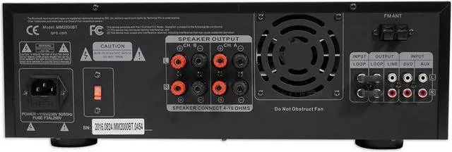 Alt view image 4 of 16 - Technical Pro MM2000BT Pro Mic Mixing Amplifier