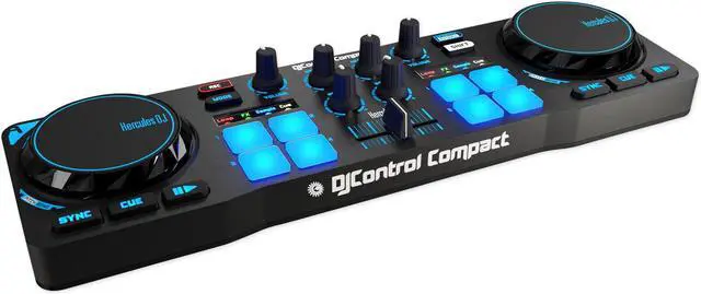 Alt view image 9 of 20 - Hercules 4780843 DJControl Compact super-mobile USB Controller with 8 Trigger Pads and 2 Virtual Turntable Decks