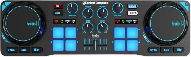 Alt view image 3 of 20 - Hercules 4780843 DJControl Compact super-mobile USB Controller with 8 Trigger Pads and 2 Virtual Turntable Decks