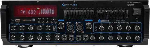 Alt view image 2 of 16 - Technical Pro MM2000BT Pro Mic Mixing Amplifier