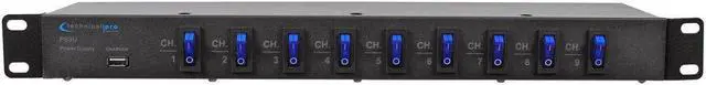 Alt view image 4 of 12 - Technical Pro Rack Mount Power Supply with 5V USB Charging Port PS9U