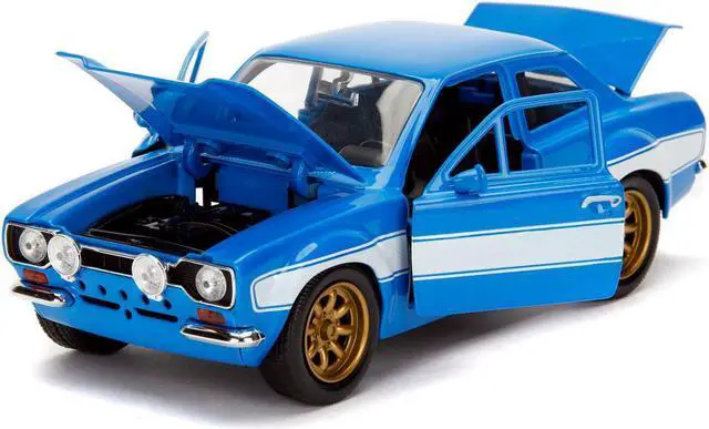 Alt view image 2 of 13 - 1970 brian's ford escort blue with white stripes fast & furious movie 1/24 diecast model car by jada 99572