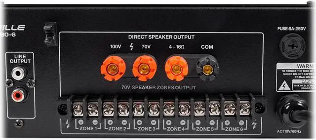 Alt view image 6 of 9 - Rockville RCS180-6 180 Watt 6 Zone 70v Commercial/Restaurant Amplifier/Bluetooth