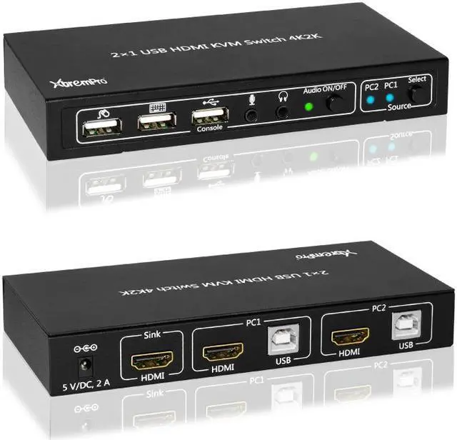 Alt view image 2 of 6 - XtremPro 2x1KVM HDMI Port 1.4 & USB Type B w/2 Channels Switch w/USB Type A 2.0 Keyboard, Mouse, Console, Audio & Microphone Port for Window, Mac, Linux, Game consoles, DVD etc- Black (61076)