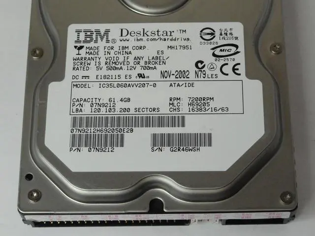 Alt view image 3 of 3 - IBM 61.4GB IDE 7200rpm 3.5in HDD ( 07N9212 IC35L060AVV207-0  IBM )