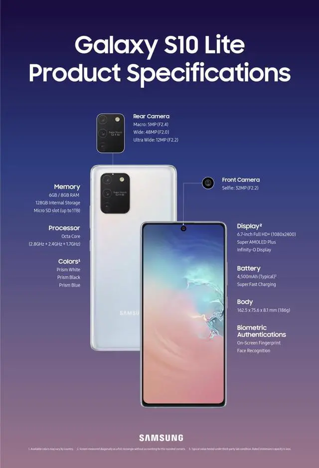 Alt view image 5 of 5 - Samsung Galaxy S10 Lite (SM-G770F/DS) 6.7" Display, 128GB Memory + 6GB RAM, 48MP Camera, 4G Version, Factory Unlock, International Version (No Warranty) - Prism White