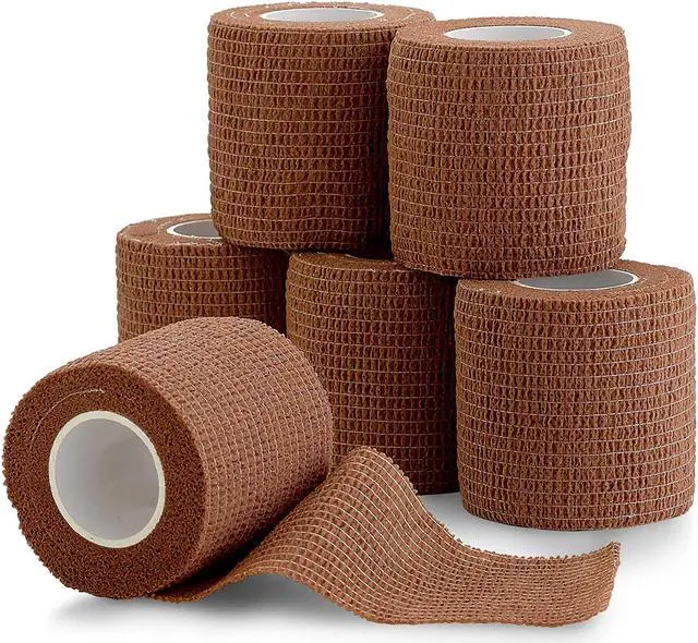 Main image of 6 Pack, Self Adherent Cohesive Tape - 2" x 5 Yards, (Medium Tan Shade) Self Adhesive Bandage Rolls & Sports Athletic Wrap for Ankle, Wrist, Knee Sprains and Swelling - FDA Approved