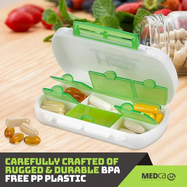 Alt view image 5 of 7 - Pill Boxes- Pack of 2 Waterproof Medicine Pill Holder Cases, BPA-Free Daily Tablet Holder Storage Organizer Dispenser for Medications, Supplements, & Vitamins, Ideal for Travel by MEDca