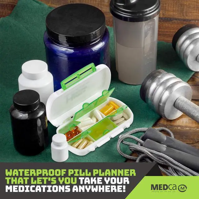 Alt view image 6 of 7 - Pill Boxes- Pack of 2 Waterproof Medicine Pill Holder Cases, BPA-Free Daily Tablet Holder Storage Organizer Dispenser for Medications, Supplements, & Vitamins, Ideal for Travel by MEDca
