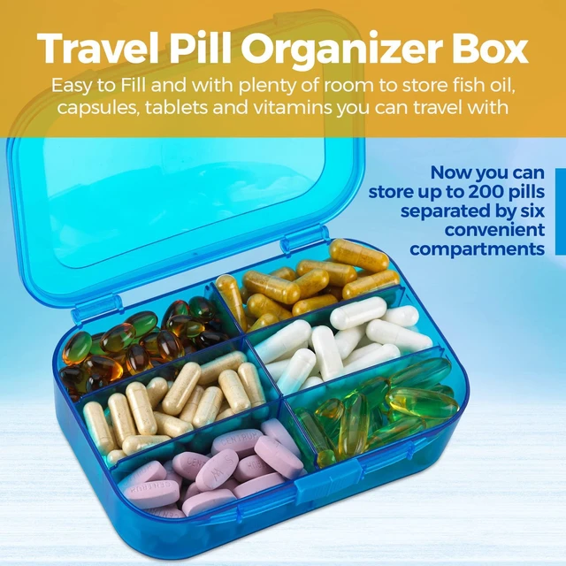Alt view image 3 of 7 - Vitamin Organizer - Travel Pill Organizer Box & 6 Compartment Daily Medicine Case Container for Organizing Your Pills, Medications, Supplements, Vitamins and Fish Oils for Every Day Use by MEDca