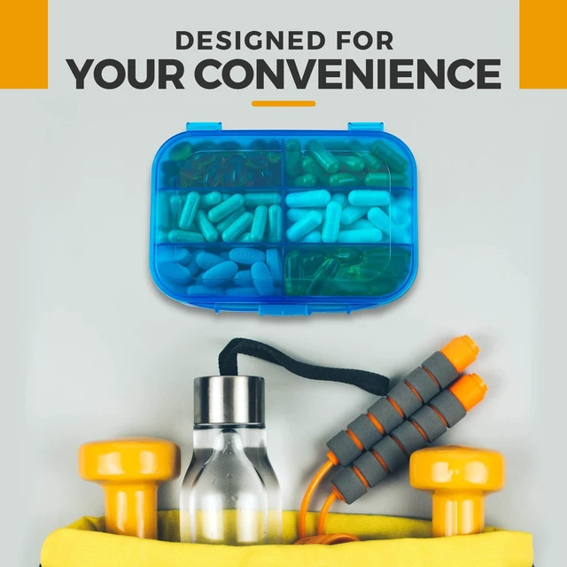 Alt view image 7 of 7 - Vitamin Organizer - Travel Pill Organizer Box & 6 Compartment Daily Medicine Case Container for Organizing Your Pills, Medications, Supplements, Vitamins and Fish Oils for Every Day Use by MEDca