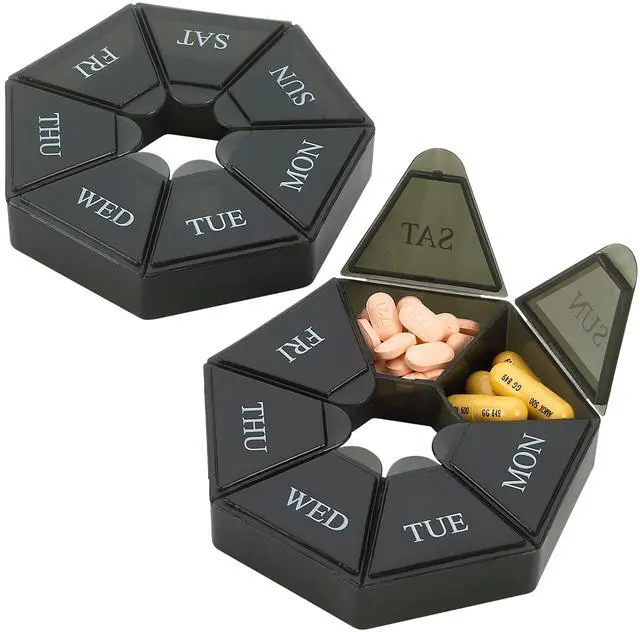 Main image of Weekly Pill Organizer - (Pack of 2) 7-Day Pill Container - Arthritis Friendly Portable & Compact Travel Case Daily Compartment Medicine Pills Box for Supplements, Medication, Vitamins and Fish Oils