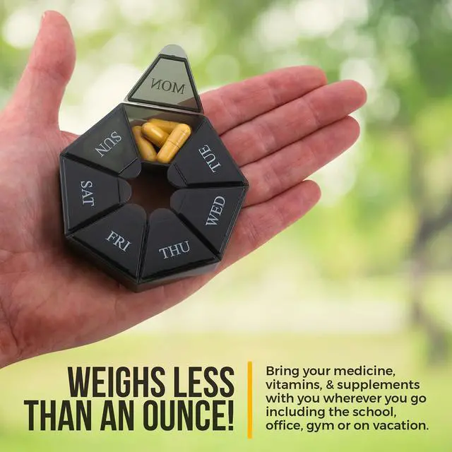 Alt view image 5 of 7 - Weekly Pill Organizer - (Pack of 2) 7-Day Pill Container - Arthritis Friendly Portable & Compact Travel Case Daily Compartment Medicine Pills Box for Supplements, Medication, Vitamins and Fish Oils