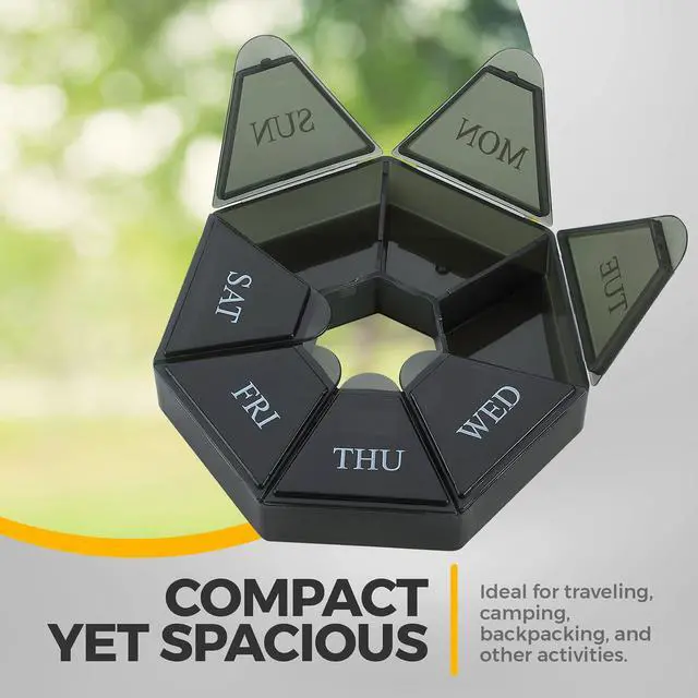 Alt view image 6 of 7 - Weekly Pill Organizer - (Pack of 2) 7-Day Pill Container - Arthritis Friendly Portable & Compact Travel Case Daily Compartment Medicine Pills Box for Supplements, Medication, Vitamins and Fish Oils