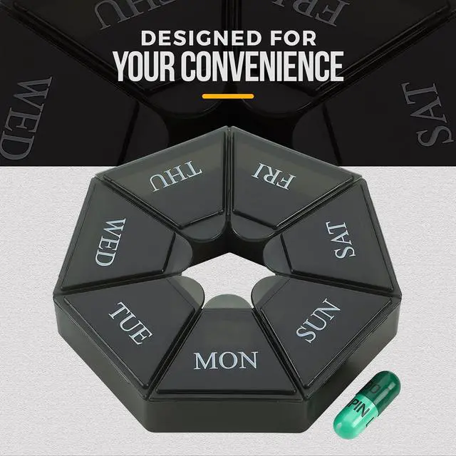 Alt view image 7 of 7 - Weekly Pill Organizer - (Pack of 2) 7-Day Pill Container - Arthritis Friendly Portable & Compact Travel Case Daily Compartment Medicine Pills Box for Supplements, Medication, Vitamins and Fish Oils