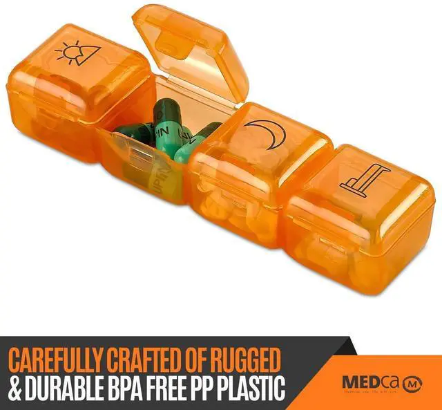 Alt view image 4 of 6 - Weekly Pill Organizer - 4 Compartment Am/pm Pill Box, 7 Day Large Travel Medication Dispenser Case for Vitamins and Medicines by MEDca