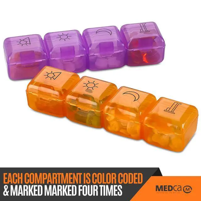 Alt view image 5 of 6 - Weekly Pill Organizer - 4 Compartment Am/pm Pill Box, 7 Day Large Travel Medication Dispenser Case for Vitamins and Medicines by MEDca