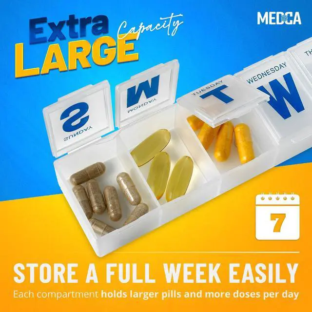 Alt view image 2 of 7 - MEDca Weekly Pill Organizer, 7-Day Pill Planner Extra Large