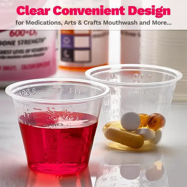 Alt view image 3 of 6 - Clear Medicine Cups (1oz) - Pack of 500 - Plastic Disposable Graduated Medicine Cups with Measurements for Medication Arts & Crafts Mouthwash and More