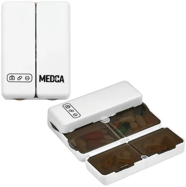Alt view image 3 of 7 - Magnetic Foldable Pill Box Case - (2 Pack) 7 Day Weekly Medicine Organizer - Portable Compact Lightweight Pill Container w/ 7 Compartments, Dustproof, Air-Tight, BPA-Free f Vitamins and Supplements