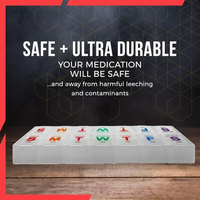 Alt view image 5 of 7 - Extra Large Pill Organizer - Pill Box 7 Day Weekly Pill Organizer 2 Times a Day and AM PM Daily Pill Organizer Case for Medication Pills and Supplements with Braille and Bright XL Easy to Read Colors