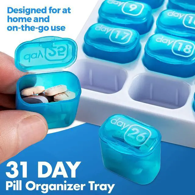 Alt view image 3 of 7 - Monthly Pill Organizer - (Pack of 2) 31 Day Pill Organizer with Large Removable Medication Pods, Portable Pill Case Box and Holder for Daily Medicine and Vitamins, Great for Travel