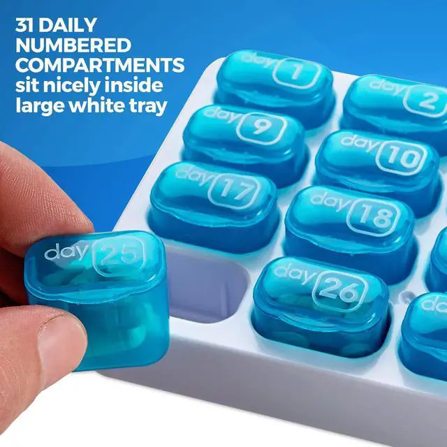 Alt view image 4 of 7 - Monthly Pill Organizer - (Pack of 2) 31 Day Pill Organizer with Large Removable Medication Pods, Portable Pill Case Box and Holder for Daily Medicine and Vitamins, Great for Travel