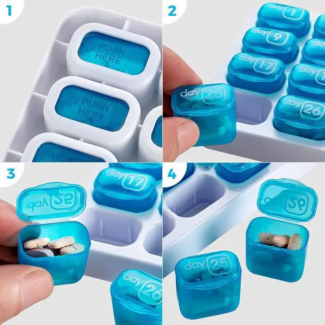 Alt view image 5 of 7 - Monthly Pill Organizer - (Pack of 2) 31 Day Pill Organizer with Large Removable Medication Pods, Portable Pill Case Box and Holder for Daily Medicine and Vitamins, Great for Travel
