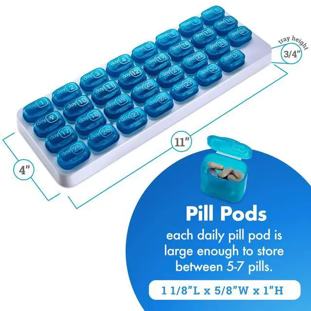 Alt view image 7 of 7 - Monthly Pill Organizer - (Pack of 2) 31 Day Pill Organizer with Large Removable Medication Pods, Portable Pill Case Box and Holder for Daily Medicine and Vitamins, Great for Travel