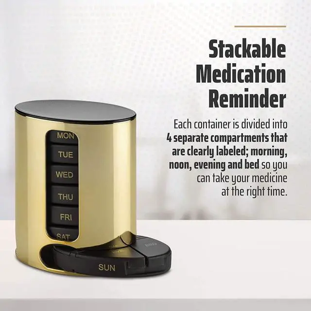 Alt view image 4 of 7 - Weekly Pill Box - (4 Times a Day) - Daily Stackable Medication - Premium AM/PM Weekly Pill Box with 7