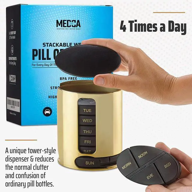 Alt view image 5 of 7 - Weekly Pill Box - (4 Times a Day) - Daily Stackable Medication - Premium AM/PM Weekly Pill Box with 7