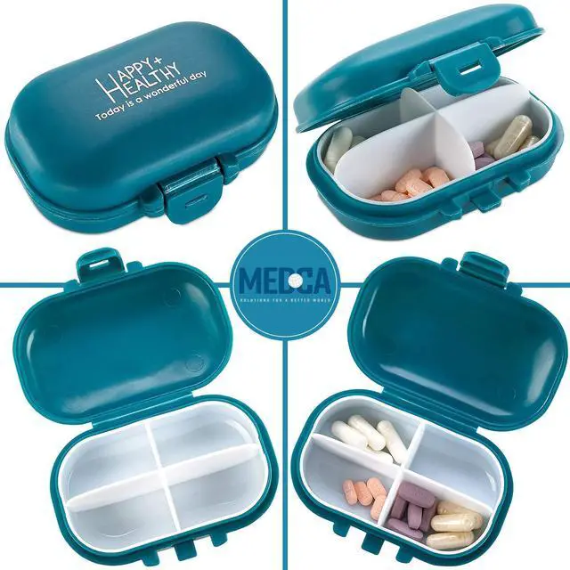 Alt view image 2 of 7 - Daily Pill Organizer - (Pack of 2) Small AM PM Pill Organizer - Cute 4 Compartment Pill Organizer 2 Times a Day Case Box