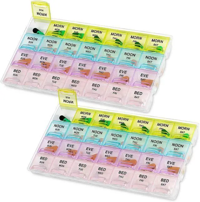 Main image of MEDca Pill Organizers - (2 Pack) Large Pill Organizer with Weekly and Daily 4-Times-A-Day Compartments for Morning, Noon, Evening, Night - BPA-Free, Portable and Travel Friendly Pill Boxes Case