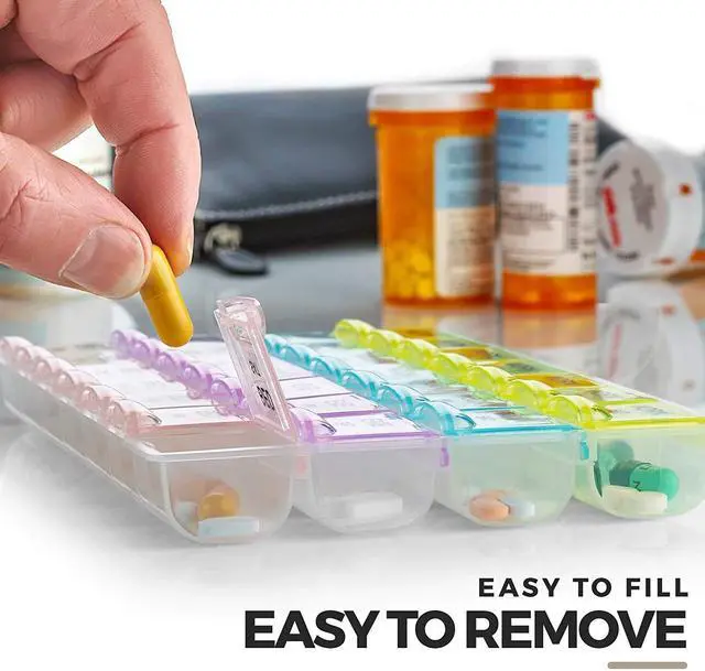 Alt view image 4 of 7 - MEDca Pill Organizers - (2 Pack) Large Pill Organizer with Weekly and Daily 4-Times-A-Day Compartments for Morning, Noon, Evening, Night - BPA-Free, Portable and Travel Friendly Pill Boxes Case