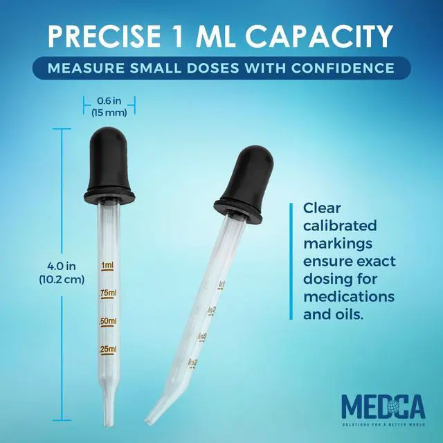 Alt view image 2 of 7 - MEDca Eye Dropper - (Pack of 2) Bent & Straight Tip Calibrated Glass Medicine Droppers for Medications or Essential Oils Dropper for Accurate Easy Dose and Measurement (1 mL Capacity)