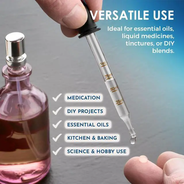Alt view image 3 of 7 - MEDca Eye Dropper - (Pack of 2) Bent & Straight Tip Calibrated Glass Medicine Droppers for Medications or Essential Oils Dropper for Accurate Easy Dose and Measurement (1 mL Capacity)