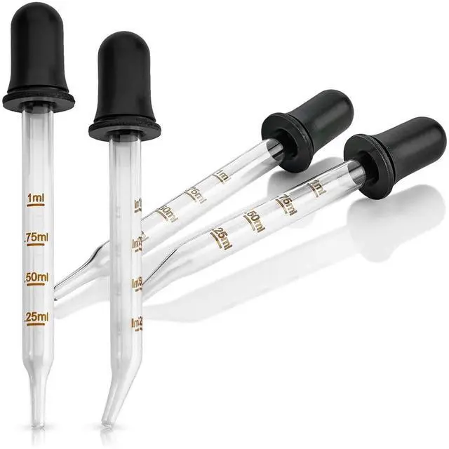 Main image of Eye Dropper - (Pack of 4) Bent & Straight Tip Calibrated Glass Medicine Droppers for Essential Oils | Dropper for Accurate Easy Dose and Measurement (1 mL Capacity)
