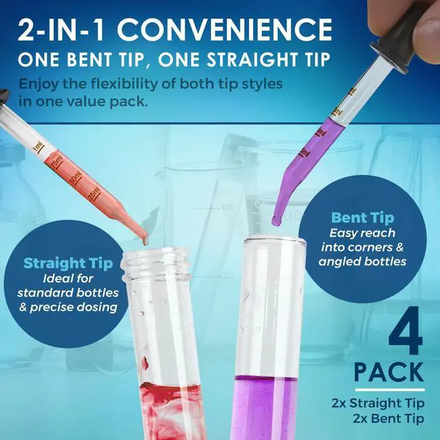 Alt view image 7 of 7 - Eye Dropper - (Pack of 4) Bent & Straight Tip Calibrated Glass Medicine Droppers for Essential Oils | Dropper for Accurate Easy Dose and Measurement (1 mL Capacity)