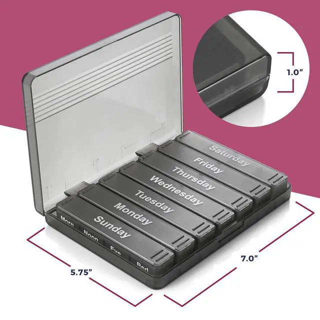 Alt view image 5 of 7 - Weekly Pill Organizer - 7-Day Pill Case w/Removable Daily 4 Times-a-Day Pill Cases - Large AM/PM Medicine Pill Box for Medications Pills Vitamins & Supplements - Easy to Read Labels Monday to Sunday
