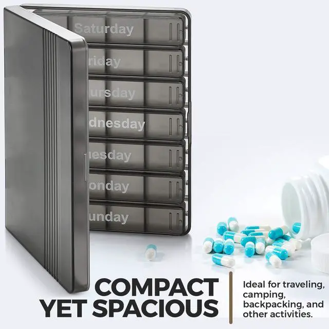 Alt view image 7 of 7 - Weekly Pill Organizer - 7-Day Pill Case w/Removable Daily 4 Times-a-Day Pill Cases - Large AM/PM Medicine Pill Box for Medications Pills Vitamins & Supplements - Easy to Read Labels Monday to Sunday
