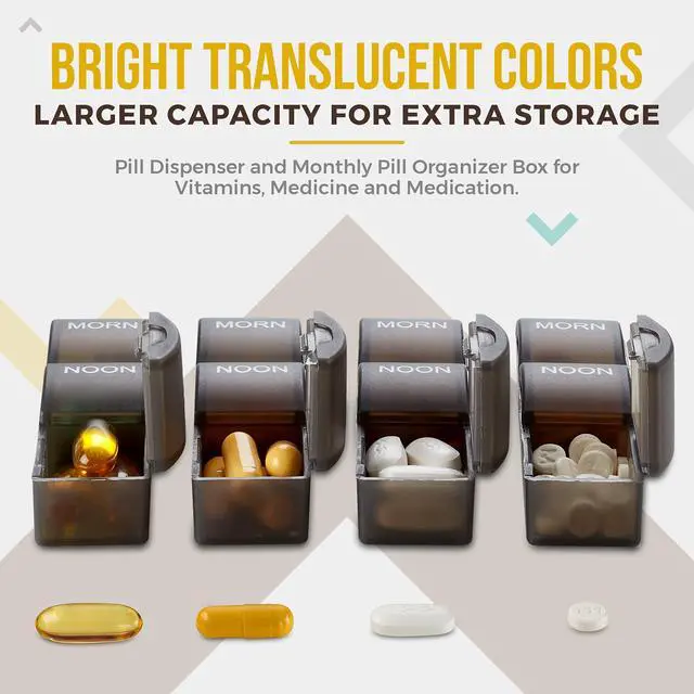 Alt view image 4 of 7 - Month Pill Box Organizer - 32 Compartments | Morning-Noon-Night - 30 Day Pill Case with 32 Daily Compartments for Vitamins, Supplements, Medication - Travel Monthly Pill Organizer 3 Times-a-Day, Black