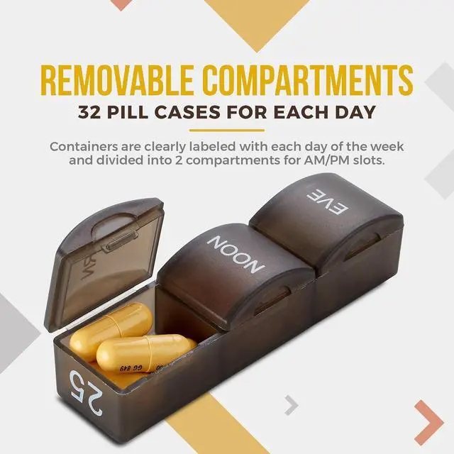 Alt view image 5 of 7 - Month Pill Box Organizer - 32 Compartments | Morning-Noon-Night - 30 Day Pill Case with 32 Daily Compartments for Vitamins, Supplements, Medication - Travel Monthly Pill Organizer 3 Times-a-Day, Black
