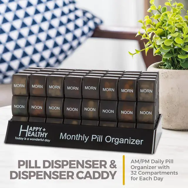Alt view image 7 of 7 - Month Pill Box Organizer - 32 Compartments | Morning-Noon-Night - 30 Day Pill Case with 32 Daily Compartments for Vitamins, Supplements, Medication - Travel Monthly Pill Organizer 3 Times-a-Day, Black