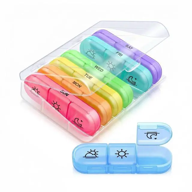 Main image of Weekly 3 Times a Day Pill Organizer - Large 7 Day Medicine Planner with Separate Daily Containers, Clear Storage Case, Easy Open Lids, Travel Pill Box for Vitamins, Supplements & Medication, Rainbow