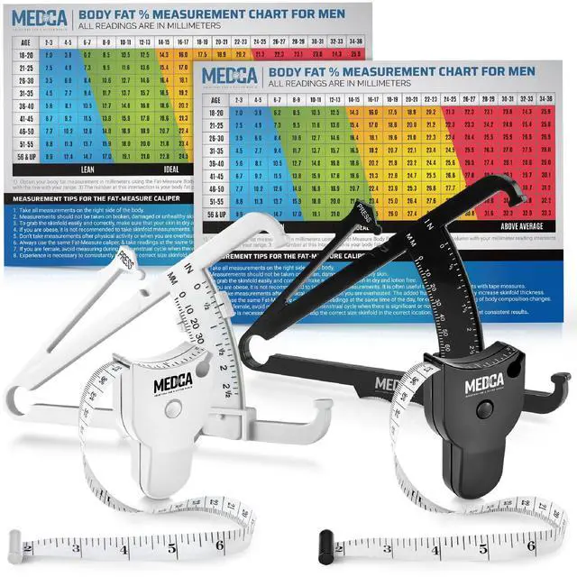 Main image of Body Fat Caliper and Measuring Tape for Body - Pack of 2 Skinfold Calipers and Body Fat Tape Measure Tools for Accurately Measuring BMI Skin Fold Fitness and Weight-Loss, (Black & White)