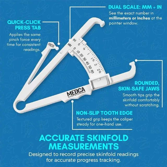 Alt view image 4 of 7 - Body Fat Caliper and Measuring Tape for Body - Pack of 2 Skinfold Calipers and Body Fat Tape Measure Tools for Accurately Measuring BMI Skin Fold Fitness and Weight-Loss, (Black & White)