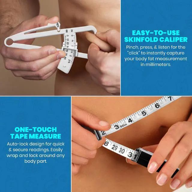 Alt view image 5 of 7 - Body Fat Caliper and Measuring Tape for Body - Pack of 2 Skinfold Calipers and Body Fat Tape Measure Tools for Accurately Measuring BMI Skin Fold Fitness and Weight-Loss, (Black & White)
