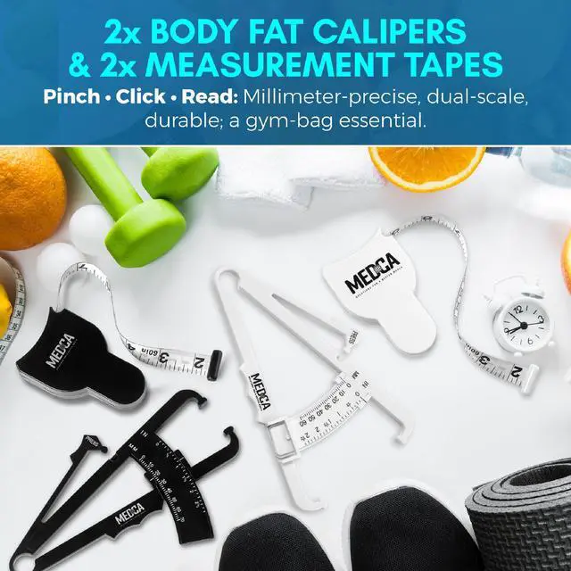 Alt view image 6 of 7 - Body Fat Caliper and Measuring Tape for Body - Pack of 2 Skinfold Calipers and Body Fat Tape Measure Tools for Accurately Measuring BMI Skin Fold Fitness and Weight-Loss, (Black & White)
