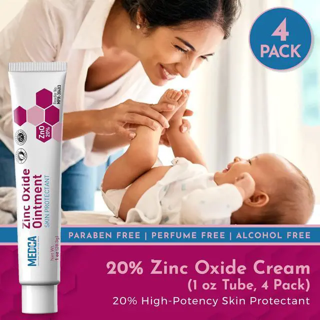 Alt view image 2 of 7 - High-Potency 20% Zinc Oxide Ointment - (Pack of 4) Baby Diaper Rash Cream and Gentle Skin Protectant Barrier for Chafed Skin, Wetness, Daily & Overnight Protection Soothing, Hypoallergenic, 1oz Tubes