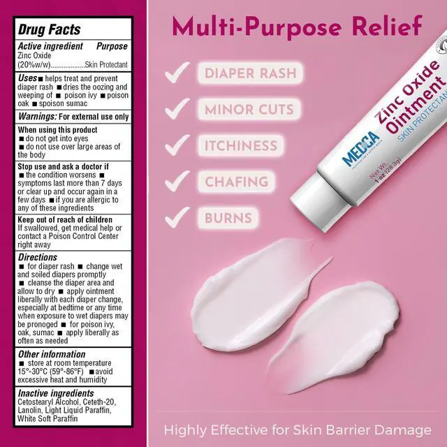 Alt view image 5 of 7 - High-Potency 20% Zinc Oxide Ointment - (Pack of 4) Baby Diaper Rash Cream and Gentle Skin Protectant Barrier for Chafed Skin, Wetness, Daily & Overnight Protection Soothing, Hypoallergenic, 1oz Tubes